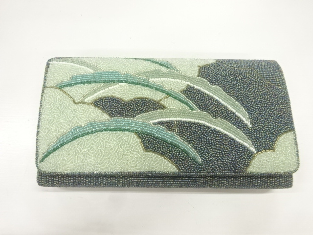 アンティーク　ビーズ芝草模様バッグ